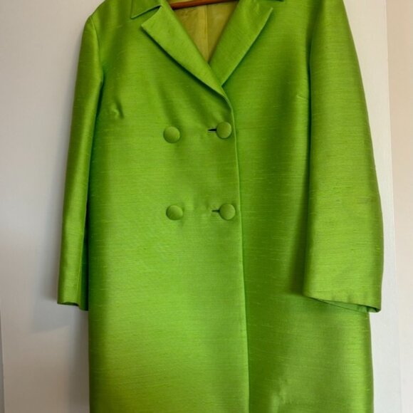 Stunning 1960s Lime Green 3 piece Raw Silk Suit Set - Size 12/14 - Picture 6 of 12